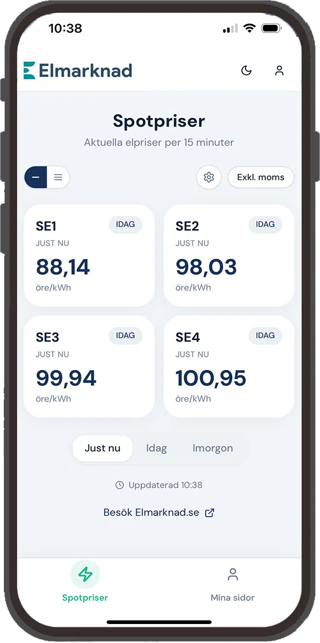 Skärmbild av Elmarknad-appen